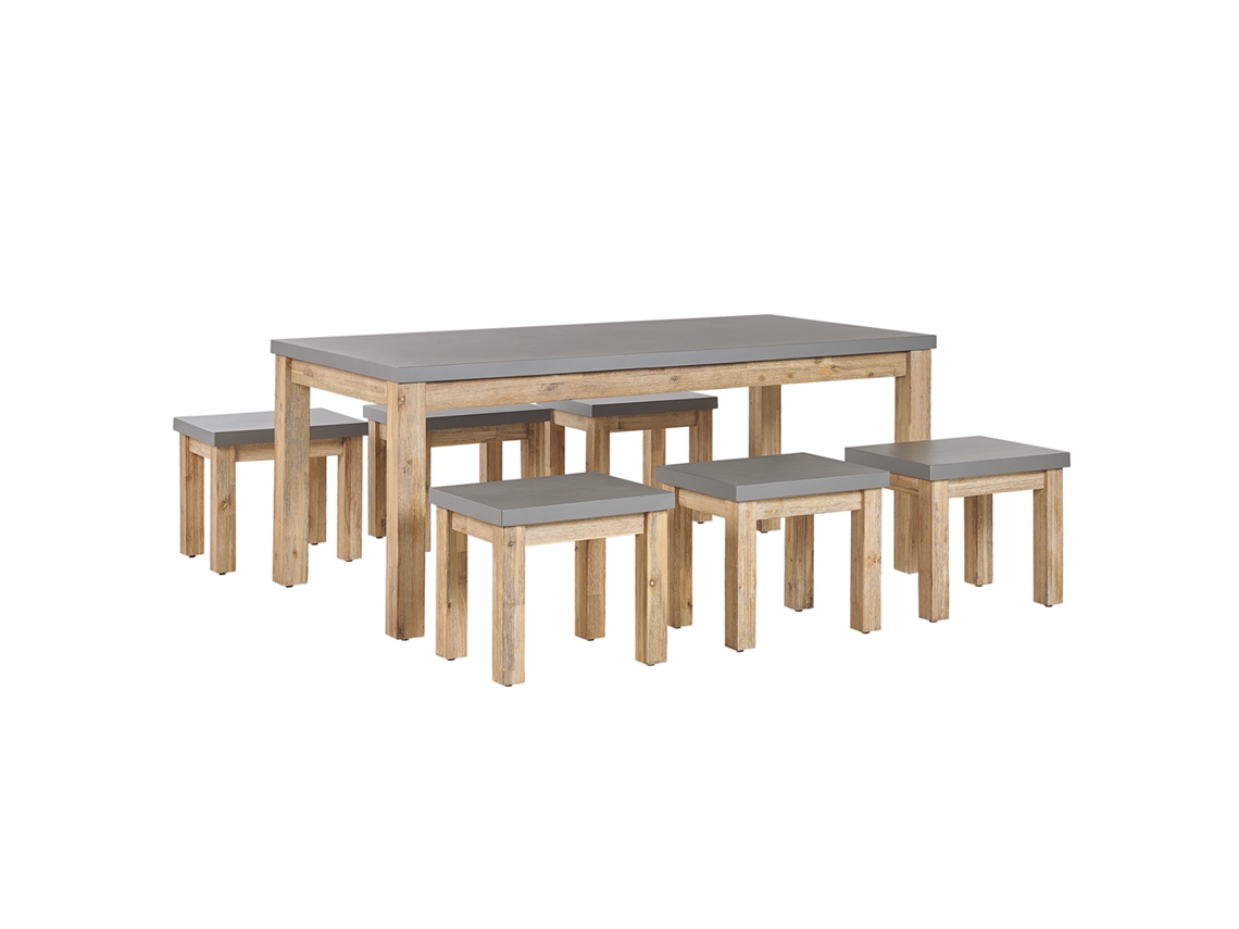 Conjunto de jardín mesa y 6 taburetes de cemento reforzado gris BELIANI Ostuni