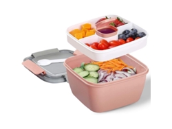 Recipiente Portátil Para Ensalada De 1 Litro (38 Oz) - Fiambrera Con 2 Compartimentos Y Vaso Para Aderezo