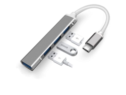 Mini Concentrador Usb-c 4 En 1 - Adaptador Usb-c A Usb - Multipuerto Para Macbook, Xps Y Más - Gris