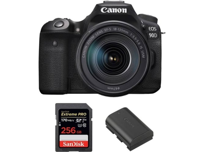 Kit Cámara CANON EOS 90D + 18-135mm f/3.5-5.6 IS USM + SanDisk 256 GB + Batería (APS-C)