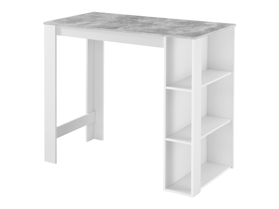 Mesa de Bar Danderyd con 3 estantes aglomerado 120x60x106 cm Blanco / Efecto hormigón [[EN.CASA]]