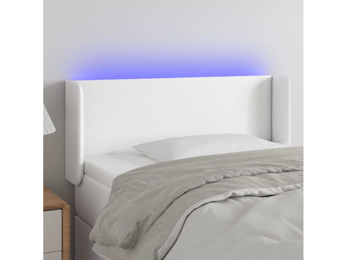 Cabecero Con Led Cuero Sintético Blanco 93x16x78/88 Cm