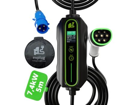 Cargador portátil EVPLUG® Coche eléctrico EV PHEV + Temporizador (Tipo 2 | 5m, 7,4kW | 32A)