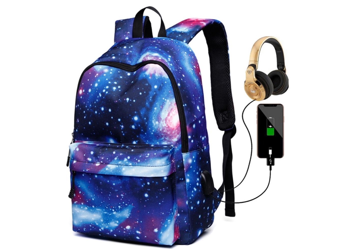 Mochila De Viaje Impermeable Con Diseño De Cielo Estrellado Y Puerto De Carga Usb Para La Escuela, Acampada Y Como Regalo De Cumpleaños.