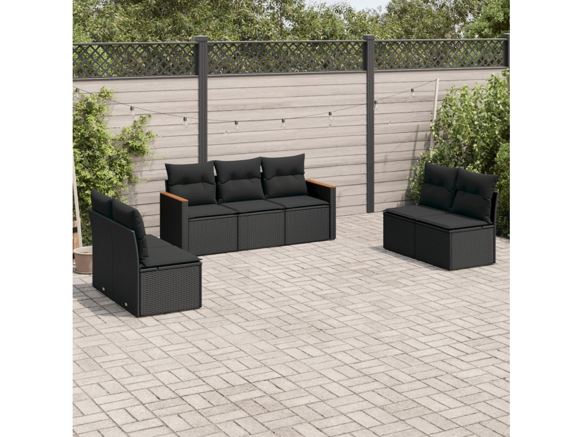 Conjunto de sofá de jardín de 7 piezas con cojines de mimbre negro de DKD Home Decor