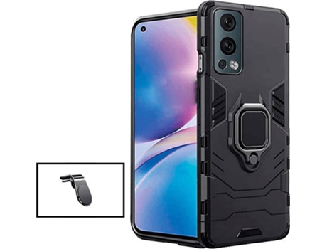Kit Soporte Magnético L Safe Driving Coche y Funda 3X1 Military Defender OnePlus Nord 2 5G PHONECARE Negro