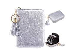 Cartera Pequeña Con Purpurina Para Mujer, Tarjetero Minimalista Y Elegante De Piel Sintética.