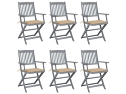 Sillas plegables de exterior de acacia maciza DKD Home Decor de 6 piezas con cojines