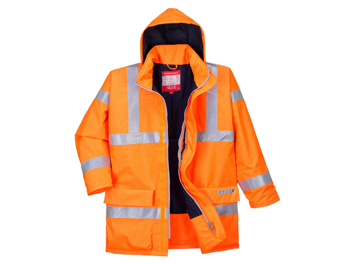 Parka De Alta Visibilidad Bizflame Rain - Resistente A Llama Y Antiestática Naranja / 5xl