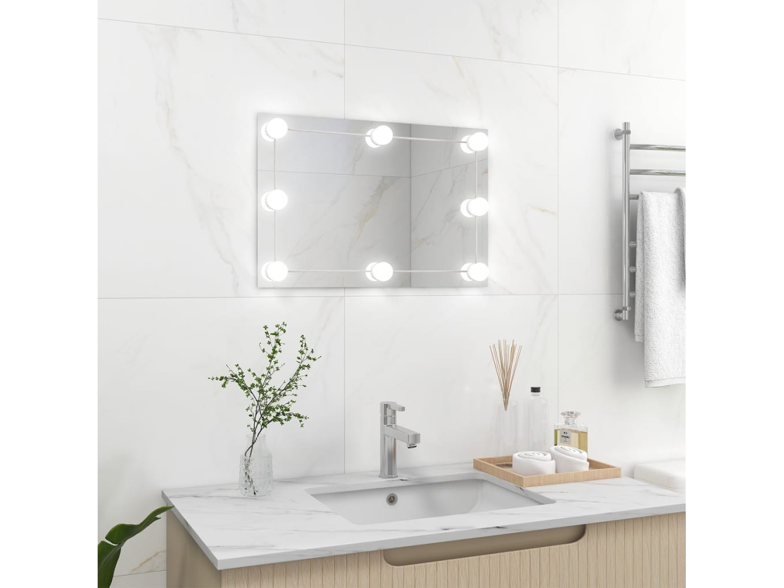 Espejo de Pared con Luces Led de Cristal Rectangular