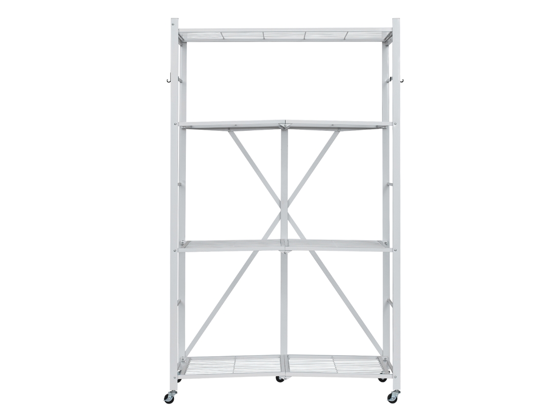 Estante de almacenamiento plegable Succebuy de 4 niveles con ruedas, organizador sin montaje, color blanco