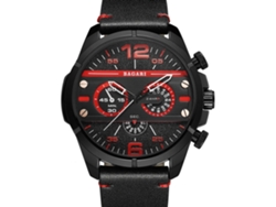 Reloj Deportivo Hombre Con Correa De Cuero Pu Bagari Quartz (negro Rojo)