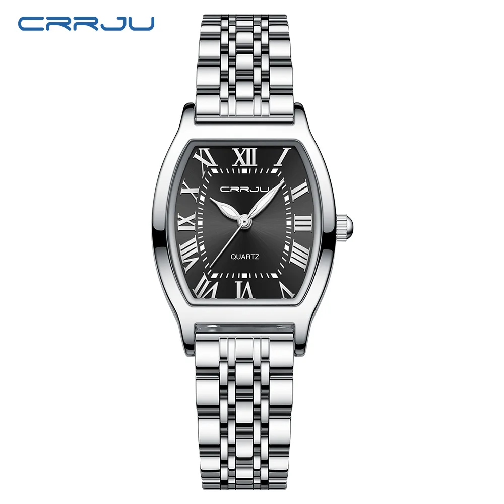 Reloj cuadrado resistente al agua para mujer (plateado y negro) con pulsera de acero inoxidable