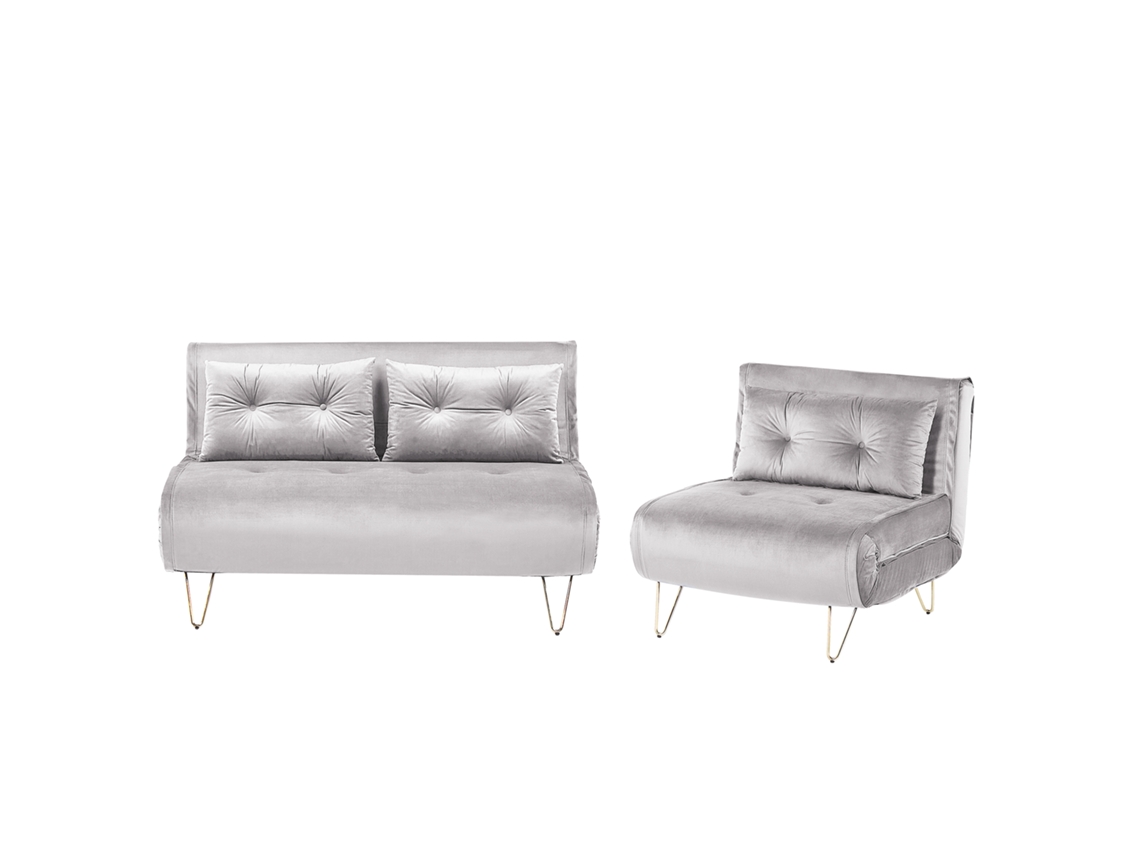 Conjunto de sala de estar BELIANI Vestfold de Terciopelo Gris 130x78x81