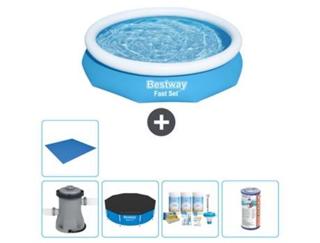 Piscina hinchable redonda Fast Set BESTWAY - 305 x 66 cm - Azul - Bomba incluida Cubrir - Paquete de mantenimiento - Filtrar - Suelo