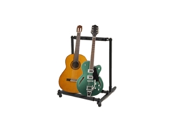 Soporte para guitarra, altura ajustable, diseño robusto, color negro.