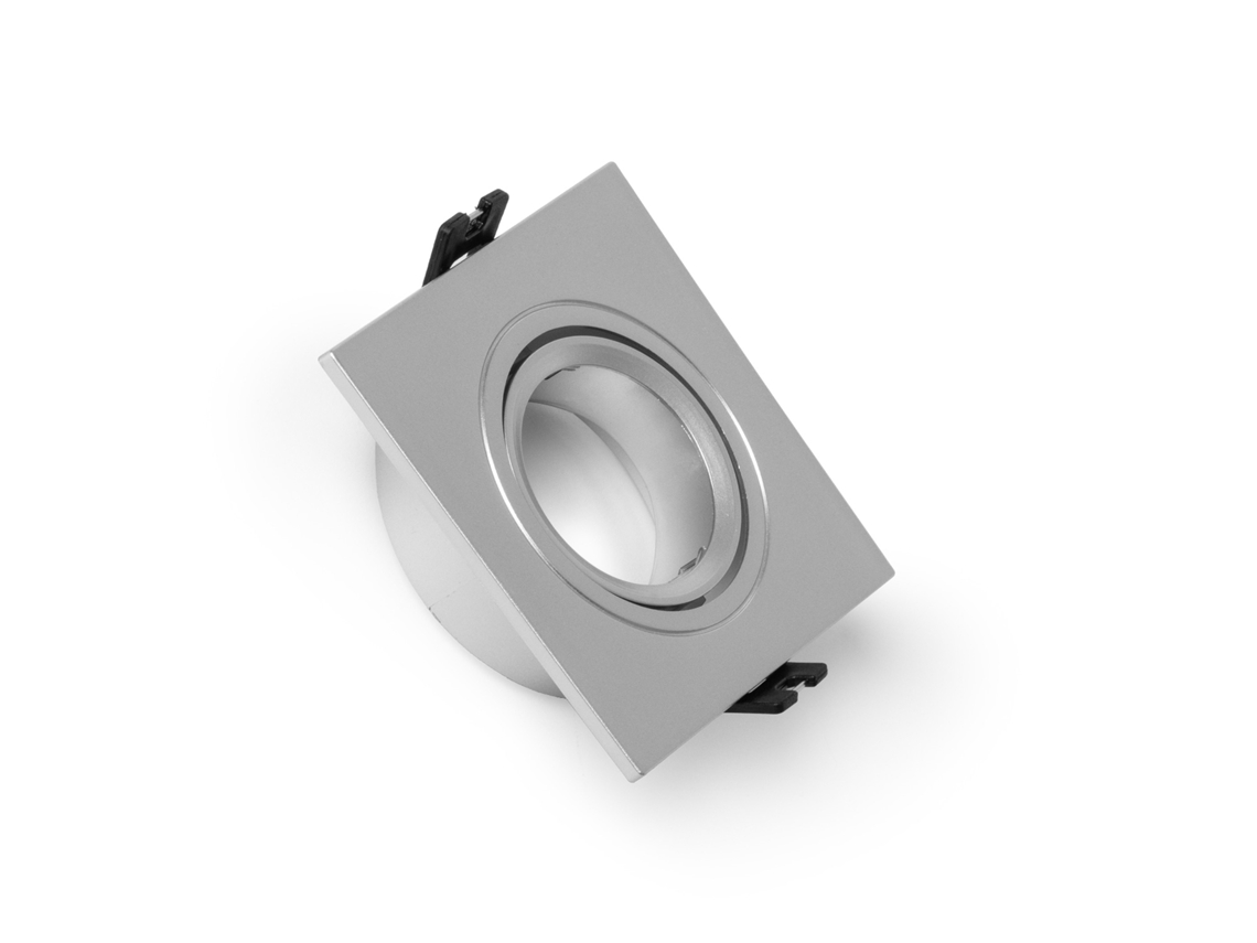 Marco cuadrado basculante para lámpara LED GU10/GU5.3, diámetro 75 mm, color plata, Ledkia