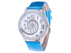 Reloj De Mujer De Cuero Pu Zhoulianfa Con Cristales, Dial Redondo, Cuarzo, Azul