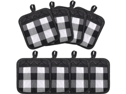 2026-33138-8 Fundas Antiquemadera De Cuadros Buffalo Con Bolsillo, Alfombrillas Calientes Clásicas De Estilo Rural (blanco Negro)
