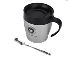 Taza térmica de acero inoxidable con cuchara y tapa para viajes de oficina (plateada)