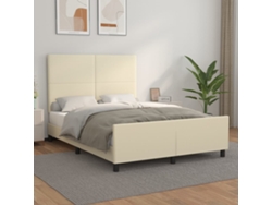 Cama De Matrimonio | Cama Para Adultos | Estructura De Cama Sin Colchón Cuero Sintético Crema 140x190 Cm