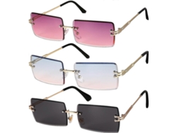 Juego de 3 gafas de sol rectangulares sin montura estilo retro unisex