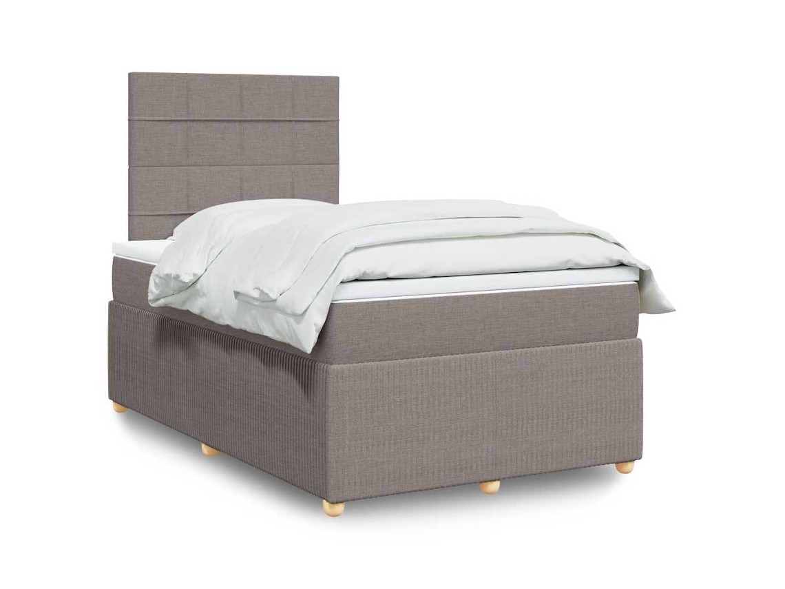 Cama Box Spring Con Colchón Tela Gris Taupe 120x200 Cm