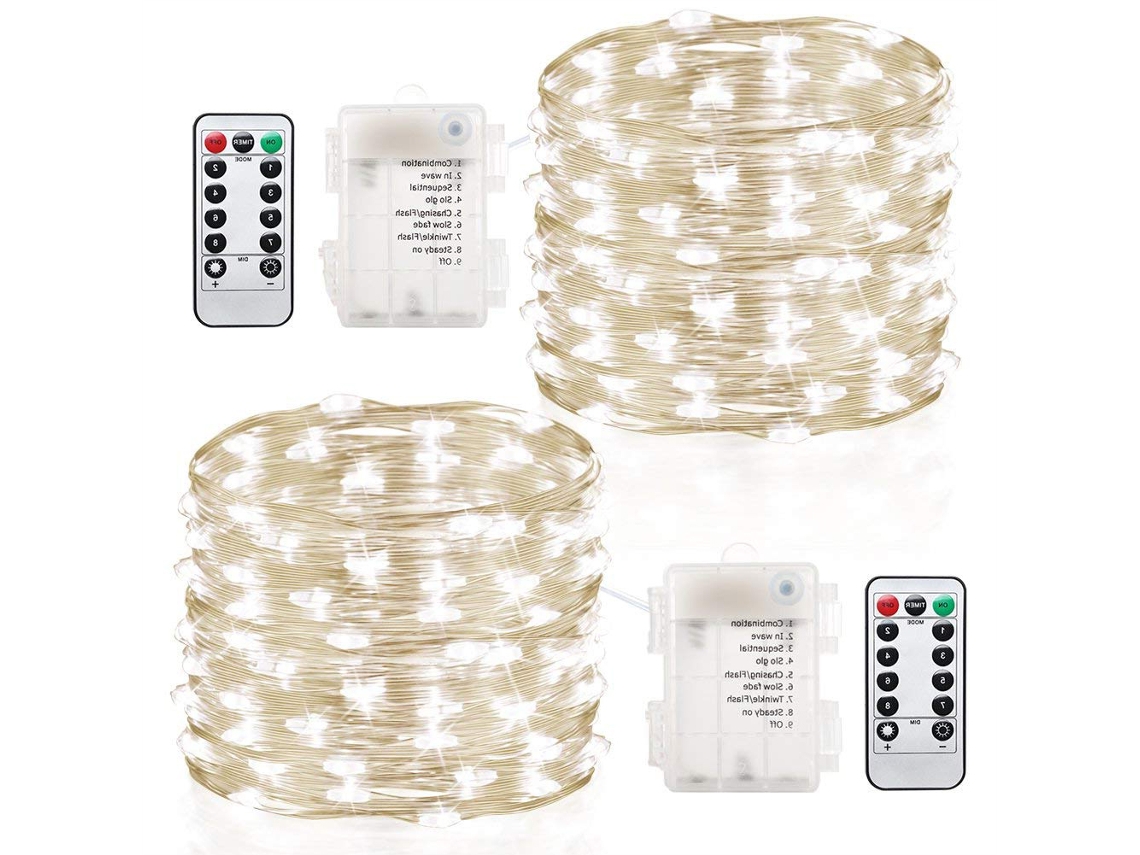 Pacote com 2 Pilhas À Prova D'Água 8 Modos Controle Remoto 100 Luzes Led para Decoração de Natal