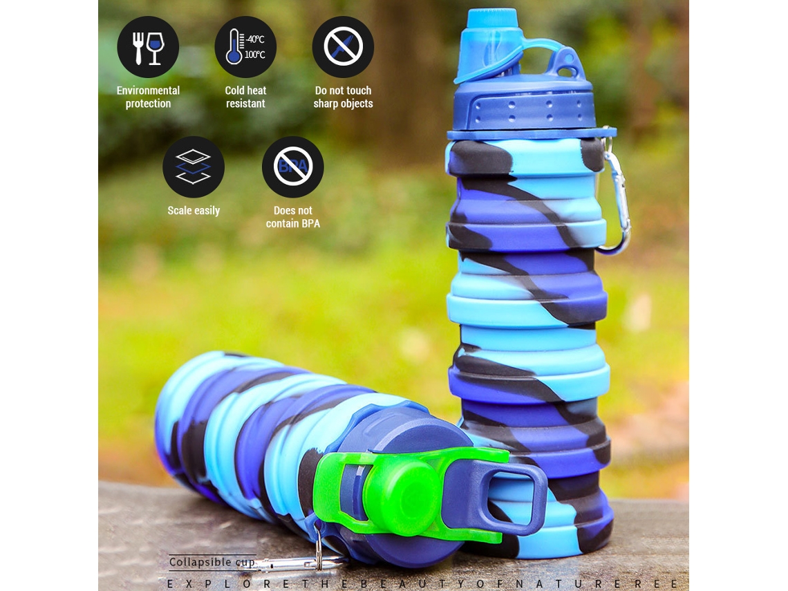 Botella De Agua Plegable De Silicona De 500 Ml Para Viajes, Deportes, Ciclismo, Fitness, Portátil.