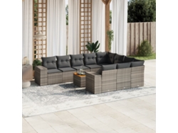 Conjunto de sofá de jardín de 11 piezas con cojines, ratán gris, DKD Home Decor