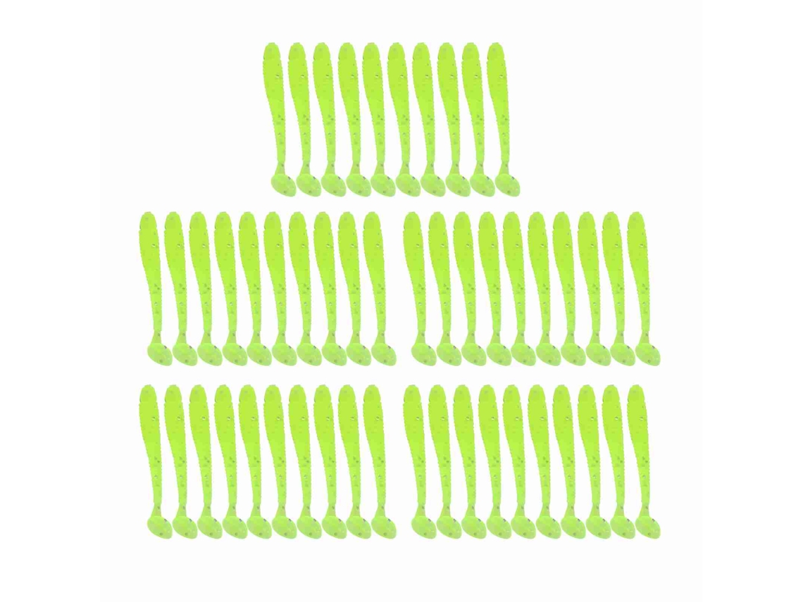50pcs Iscas De Pesca Em Plástico Macio 5cm Anzol T Tail Vermes Fluorescente Verde