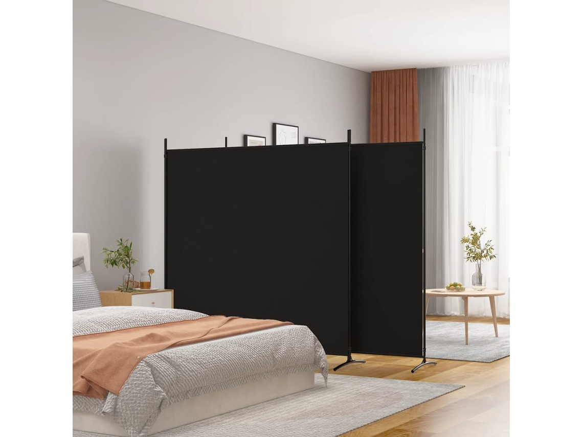 Biombo Divisor De 3 Paneles De Tela Negro 525x180 Cm