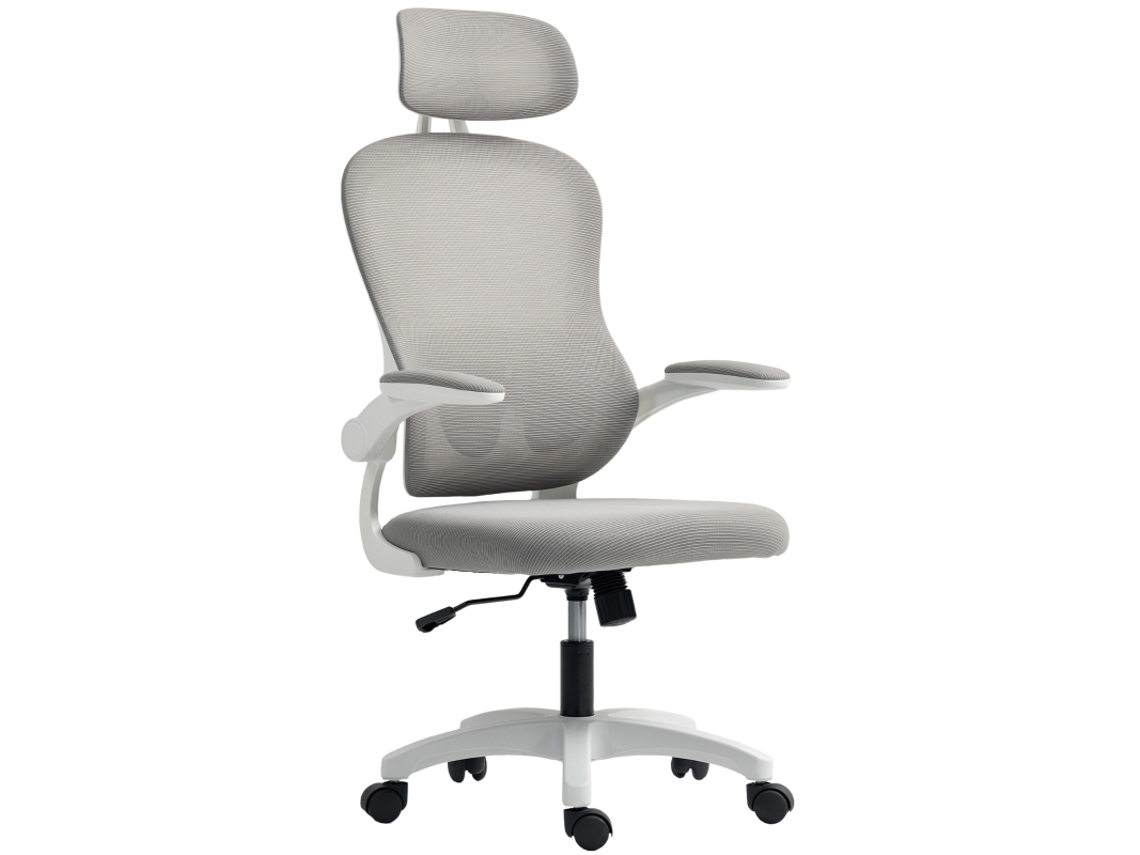 Sillón Ergonómico De Escritorio Con Respaldo En Mesh, Regulable En Altura, Brazos Abatibles, 5 Ruedas, Función Wipp, Gris