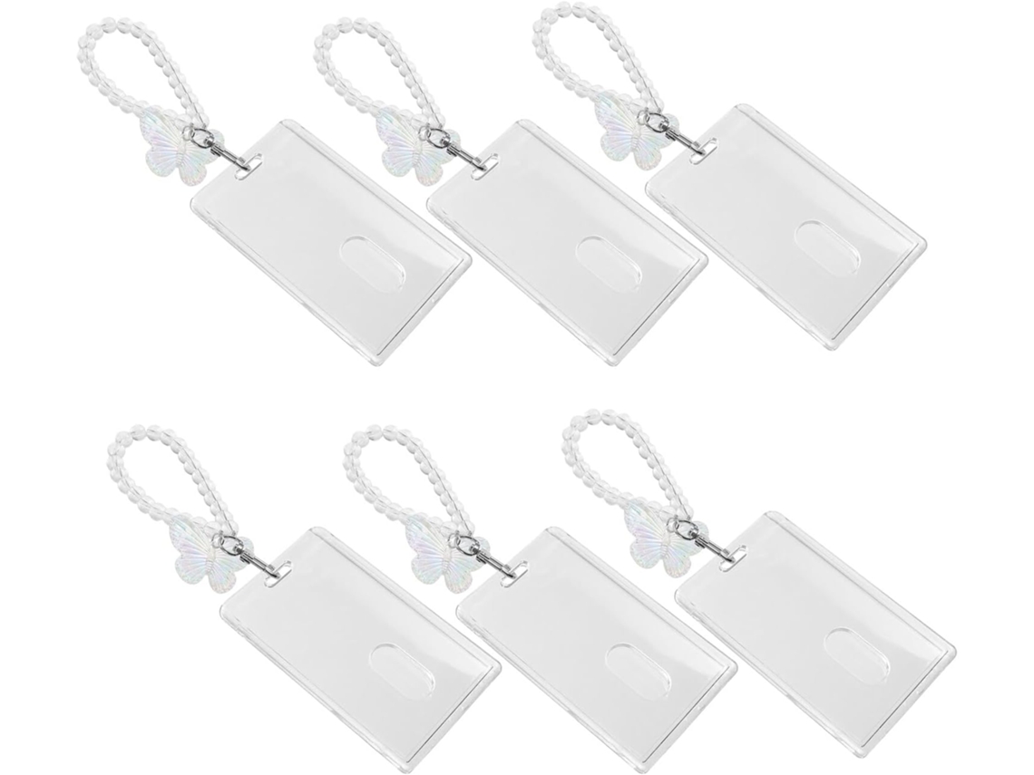 6 Tarjeteros De Pvc Transparente Con Llavero De Mariposa