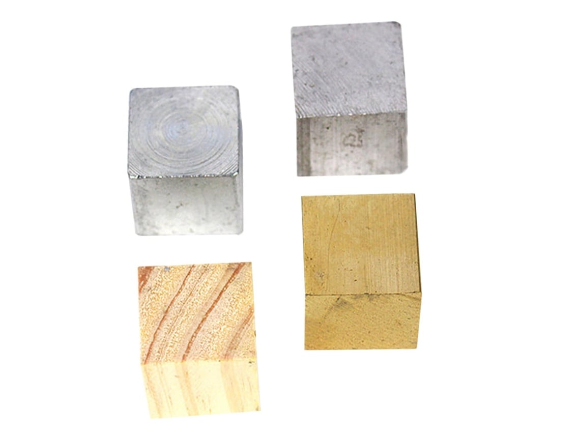 Juego De 4 Cubos De Densidad En Cobre, Hierro, Madera Y Metal.