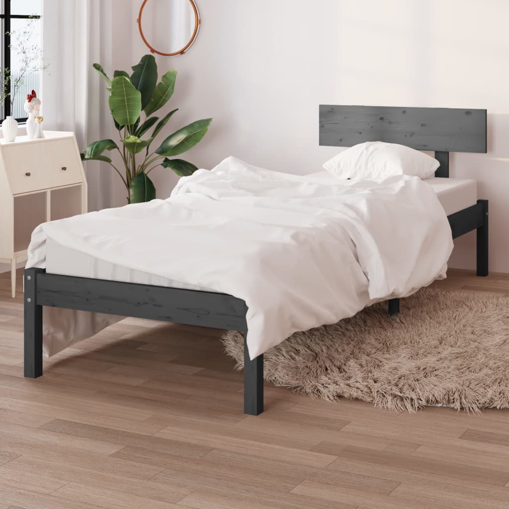 Estructura De Cama madera maciza pino individual 90x190 cm vidaxl gris compatible con 196.5 95.5 70 90x190cm 1205kg