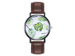 Reloj De Pulsera De Cuarzo Con Correa De Cuero Pu Hojas Modernas Zhoulianfa Café Unisex