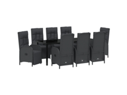Conjunto de comedor de jardín Vidaxl de 9 piezas con cojines de ratán de poliéster negro