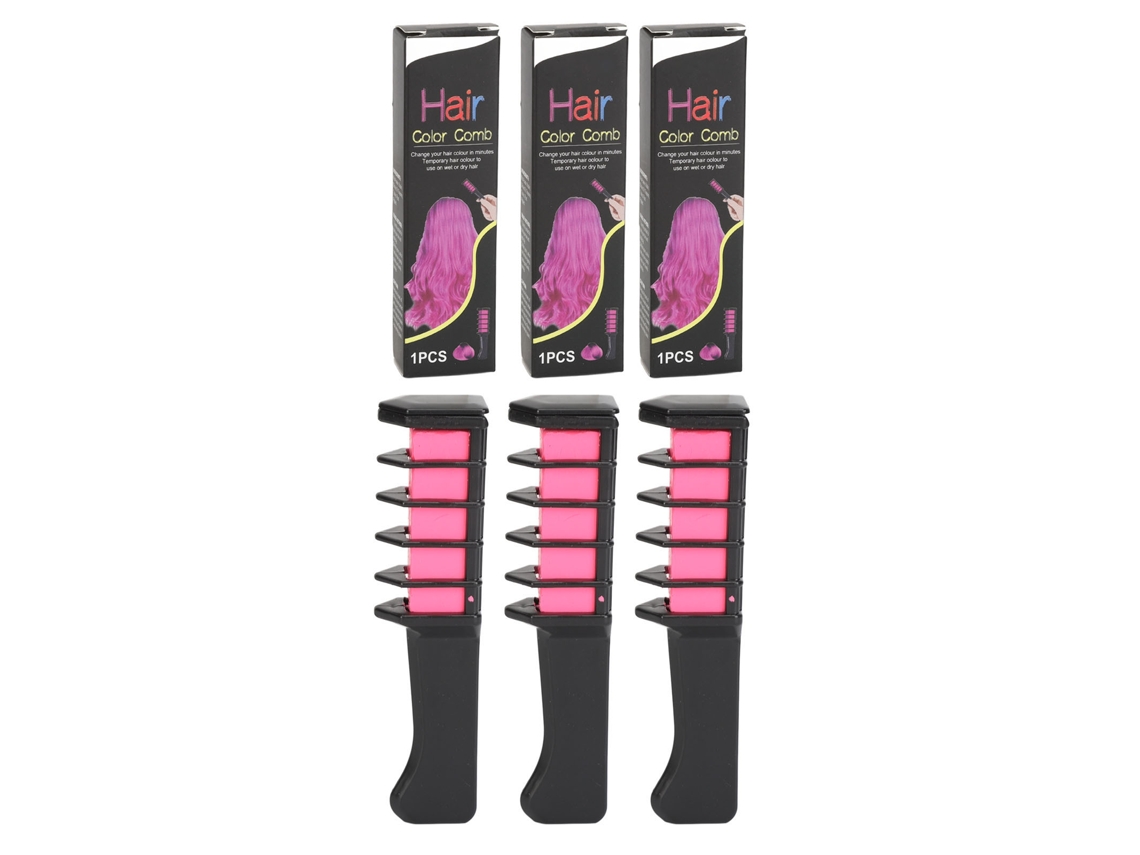 3pcs Peine De Tiza Para Cabello Color Temporal Lavable Suave Para Cosplay Diy Fiesta De Navidad Cumpleaños Rosa