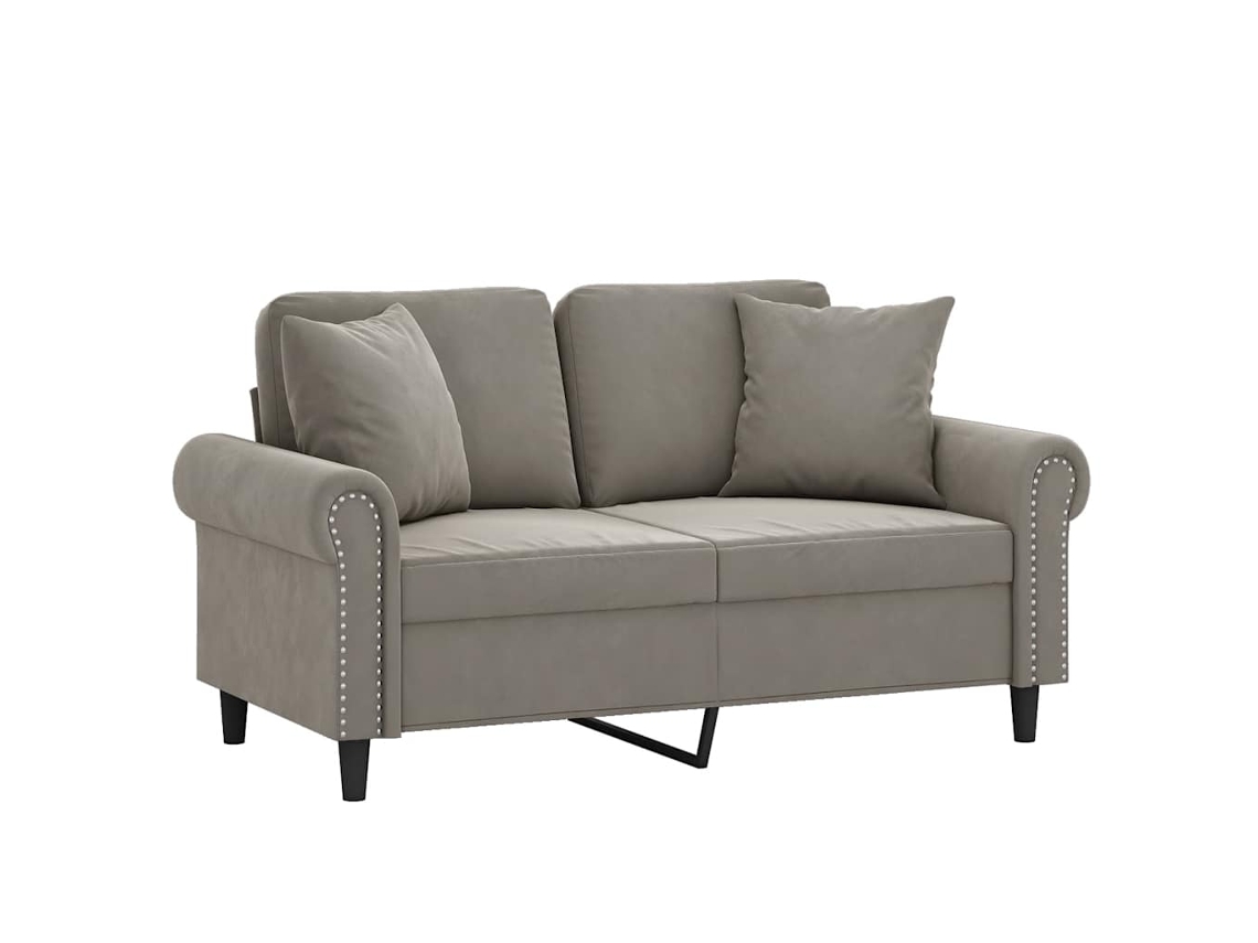 Sofá 2 Plazas Almohadas Y Cojines Terciopelo Gris Claro 120 Cm