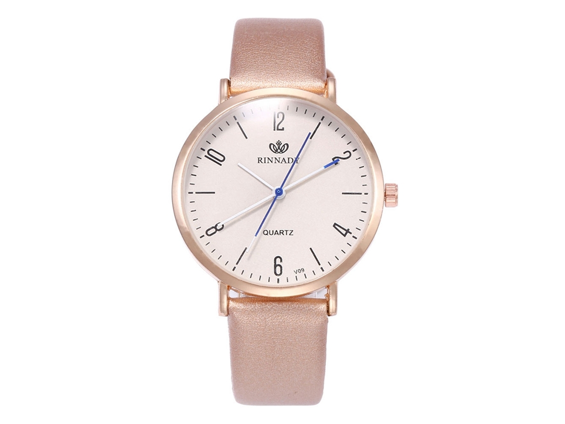 Reloj De Pulsera Informal Para Hombre Y Mujer Con Correa De Piel Sintética Dorada Y Movimiento De Cuarzo.