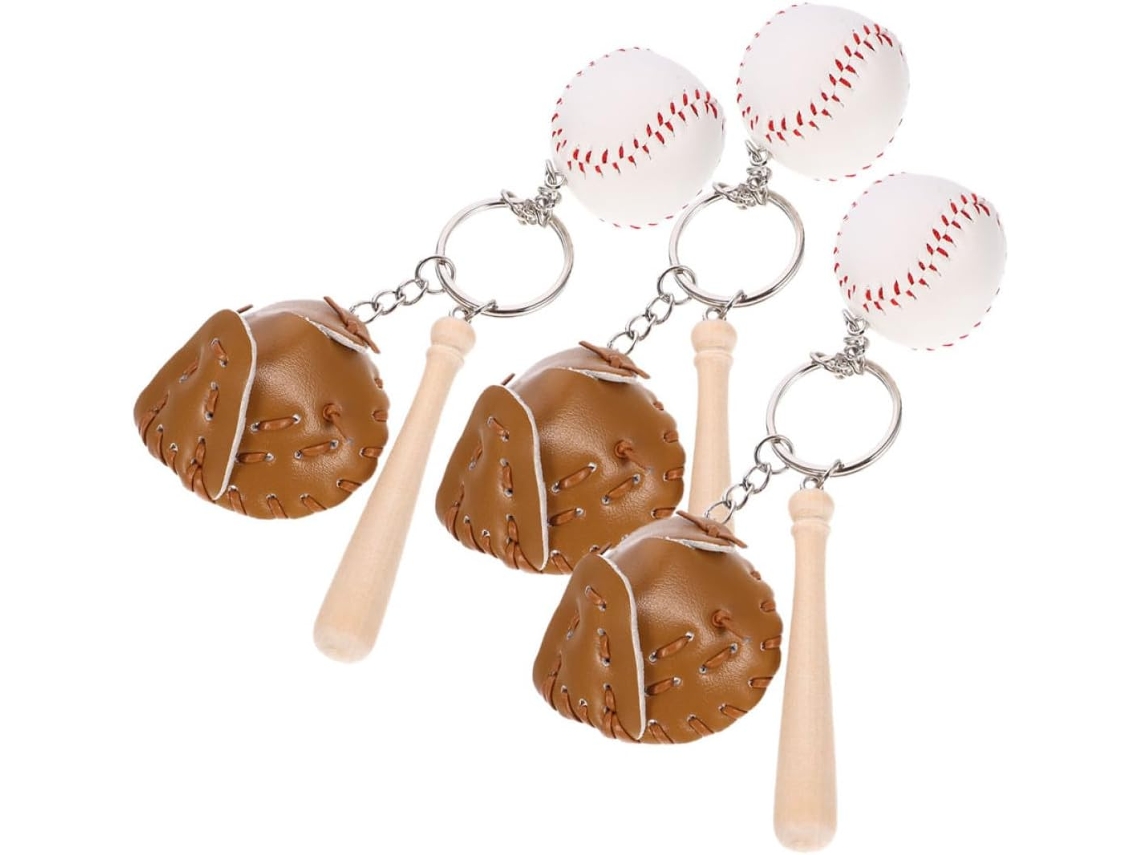 Chaveiros Para Mochila De Beisebol, Conjunto De 3 Peças, Couro Pu E Madeira, Fáceis De Fixar, Reutilizáveis