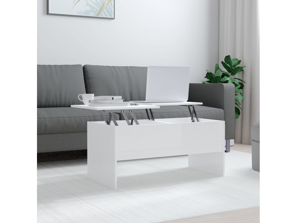 Mesa de Centro Decentro 102X50,5X46,5 cm Madera Procesada Blanco Brillo
