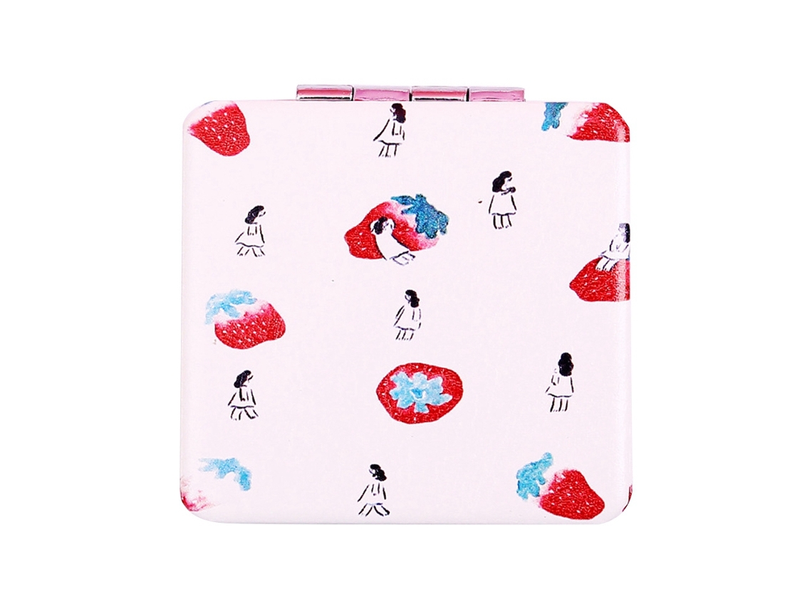 Espejo De Maquillaje Mini Portátil De Pu Fashion De Doble Cara