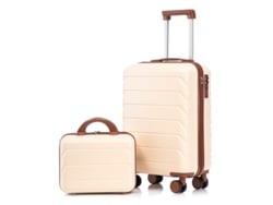 Dos Maletas Con Ruedas De Abs De 14/19 Pulgadas Con Candado Y Neceser Beige.