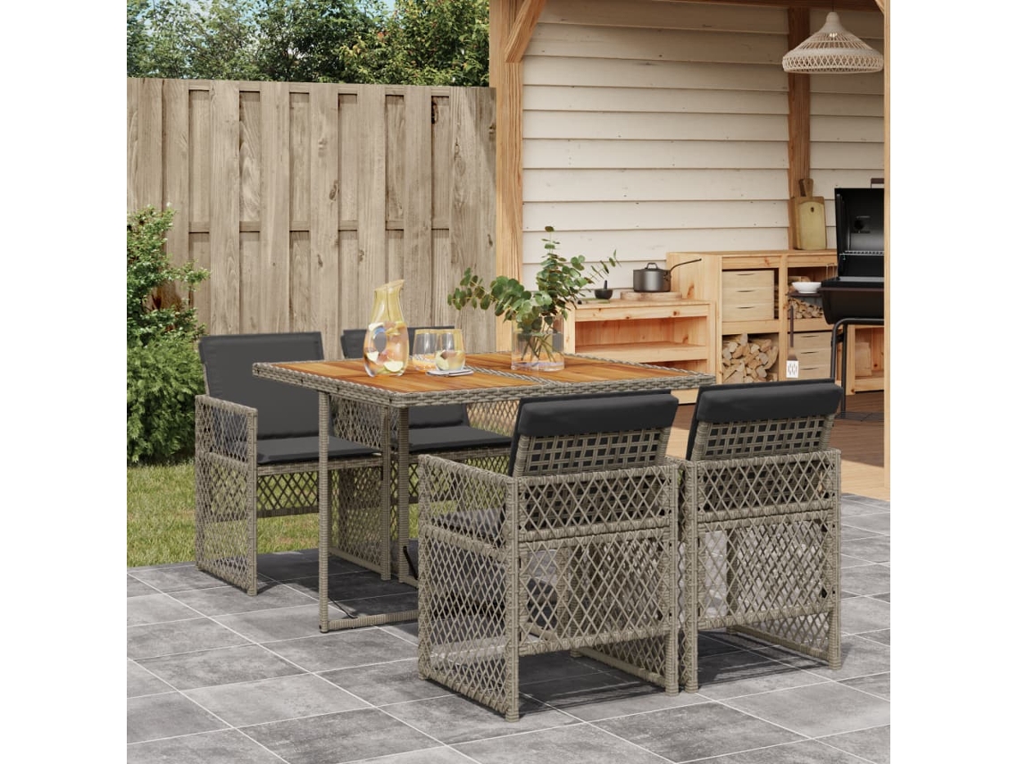 Conjunto de comedor de jardín DKD Home Decor de 5 piezas con cojines, ratán gris