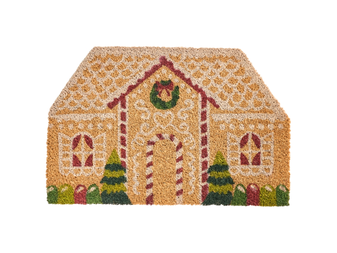 Tapete De Entrada Selatna Natural 45 X 75 Cm Padrão Natalicio Fibra De Coco