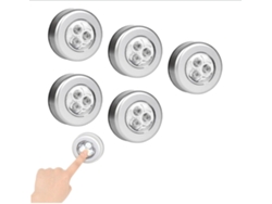 Kit Com 5 Spots Led Adesivos, Luminárias De Foco Com Fixação Autoadesiva (pilhas Não Incluídas)