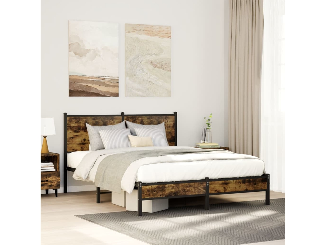 Estructura De Cama Sin Colchón Metal Roble Ahumado 150x200 Cm