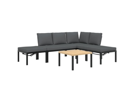 Conjunto 5 de sofás de jardín con cojines VIDAXL aluminio negro
